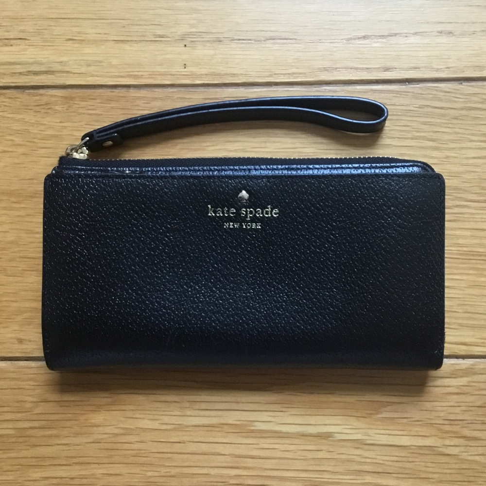 Kate Spade Black Leather Grand Street Layton Wallet Wristlet - Picture 2 of 14